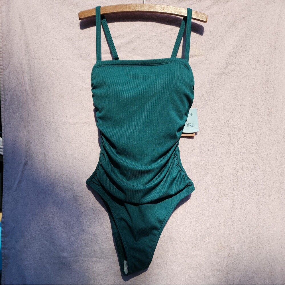 Shade And Shore Women’s Green Adj Straps One Piece Cheeky Swimsuit Size X-Small